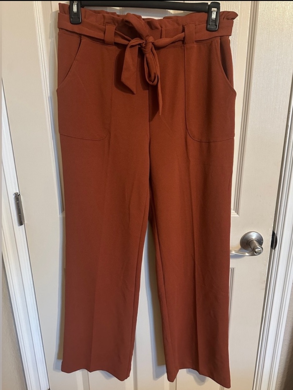 BBJ Los Angeles Women's Straight Leg Tie Waist Trousers, Rust, Sz L